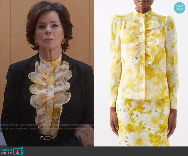 Zimmermann Wonderland Daffodil Blouse worn by Margaret Wright (Marcia Gay Harden) on So Help Me Todd