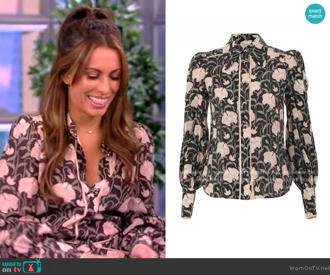 Zimmermann Embellished floral-print silk crepe de chine shirt worn by Alyssa Farah Griffin on The View