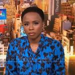 Zinhle Essamuah’s blue floral blouse on NBC News Daily