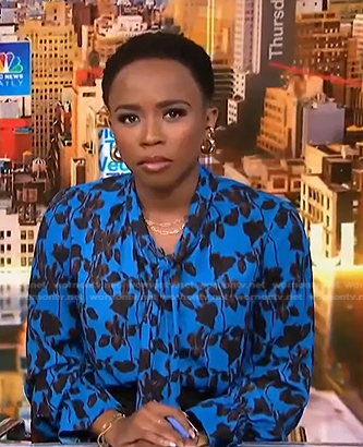 Zinhle Essamuah's blue floral blouse on NBC News Daily