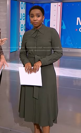 Zinhle Essamuah’s green tie waist shirtdress on NBC News