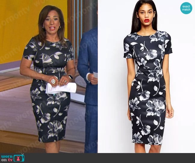 ASOS Mono Floral Bodycon Dress worn by Michelle Miller on CBS Mornings