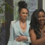 Akilah Murib Coleman’s blue pearl embellished blazer dress on The Real Housewives of Atlanta