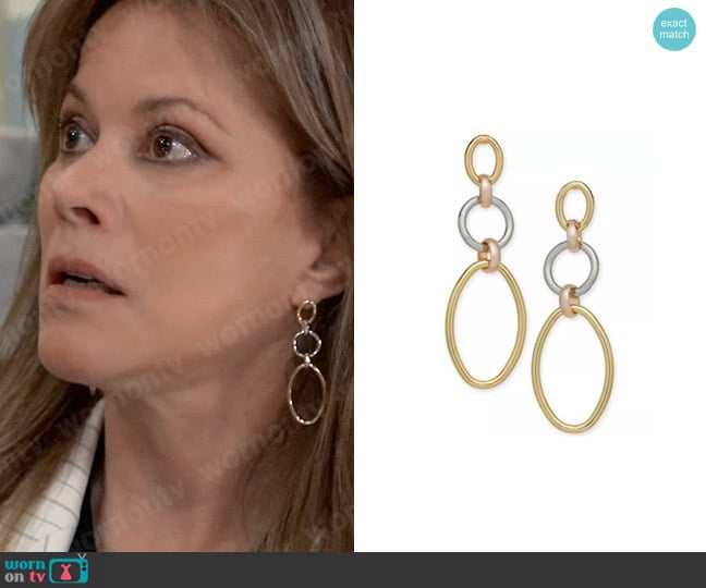 Alfani Tri-Tone Linked Hoop Triple Drop Earrings worn by Alexis Davis (Nancy Lee Grahn) on General Hospital