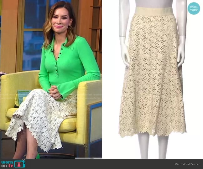 Alice + Olivia Floral Leather Midi Skirt worn by Rebecca Jarvis on Good Morning America