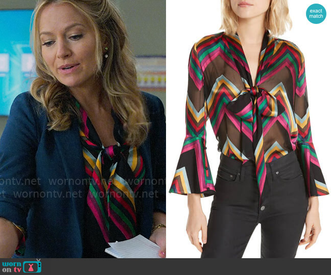 Alice + Olivia Meredith Blouse in Multi Chevron worn by Lorna Crane (Becki Newton) on The Lincoln Lawyer