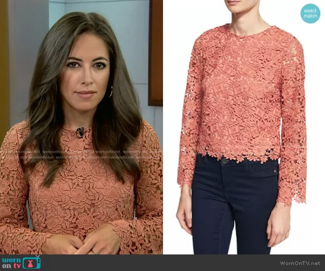 Alice + Olivia Pasha Long-Sleeve Jewel-Neck Blouse Top worn by Kaylee Hartung on Today