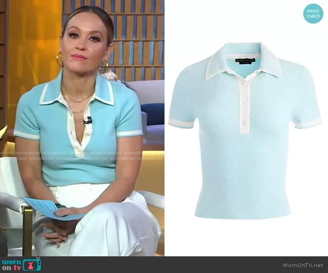 Alice + Olivia Pia Rib-Knit Polo Shirt worn by Eva Pilgrim on Good Morning America