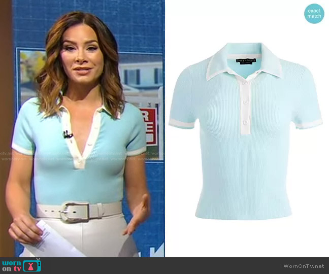 Alice + Olivia Pia Rib-Knit Polo Shirt worn by Rebecca Jarvis on Good Morning America