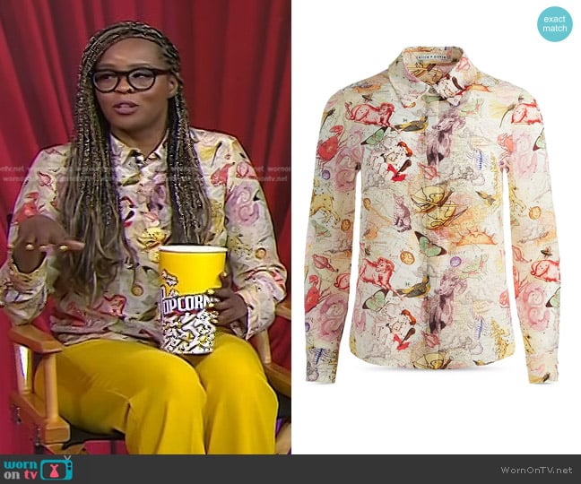 Alice + Olivia Willa Silk Button-Up Shirt in Zodiac Love worn by Jacqueline Coley on Today