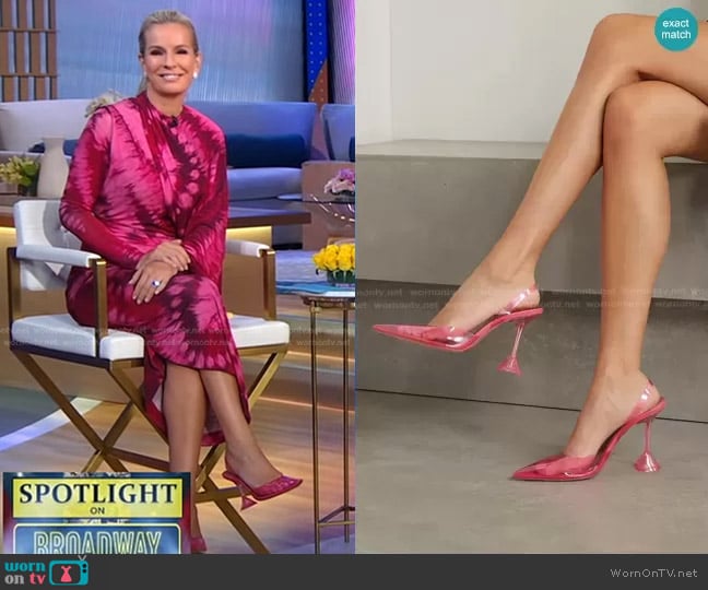 Amina Muaddi Holli Glass PVC and Leather Slingback Pumps worn by Dr. Jennifer Ashton on Good Morning America