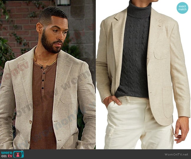 Brunello Cucinelli Wool-Cashmere Flannel Two-Button Sportcoat worn by Lamon Archey (Eli Grant) on Days of our Lives