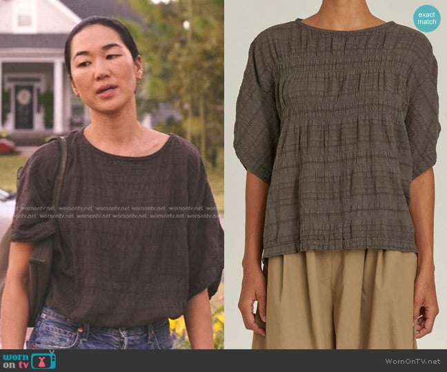 Black Crane Shirred Box Top worn by Laurel (Jackie Chung) on The Summer I Turned Pretty