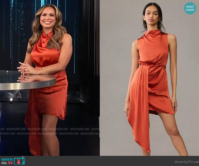 Anthropologie Mock-Neck Draped Silk Dress worn by Carolina Bermudez on E! News