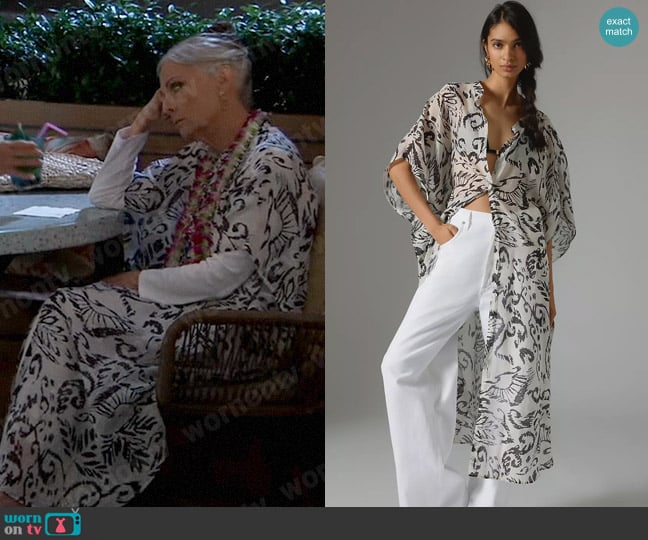 By Anthropologie Printed Sheer Kaftan worn by Tracy Quartermaine (Jane Elliot) on General Hospital