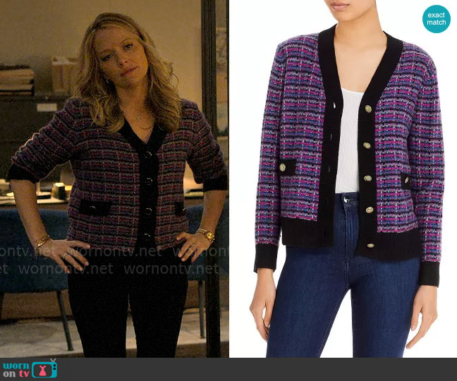 C by Bloomingdales Tweed Contrast Trim Cashmere Cardigan worn by Lorna Crane (Becki Newton) on The Lincoln Lawyer