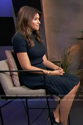 Camille Vasquez's navy short sleeve top and skirt on Access Hollywood