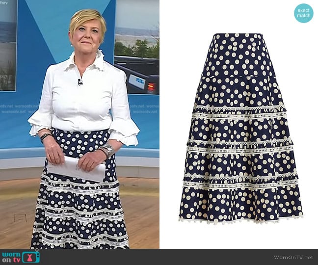 Carolina Herrera Cabana Polka-Dot Midi-Skirt worn by Anne Thompson on Today