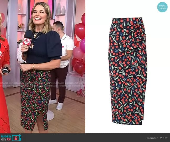 Carolina Herrera Gathered Painterly Midi-Skirt worn by Savannah Guthrie on Today