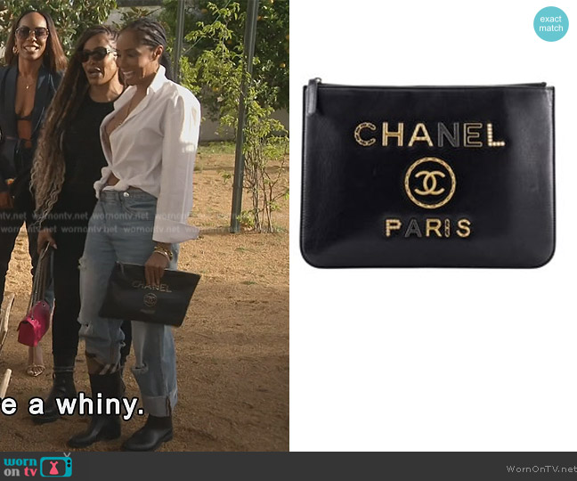 Chanel Deauville Pouch Embellished Shiny Calfskin Medium worn by Courtney on The Real Housewives of Atlanta