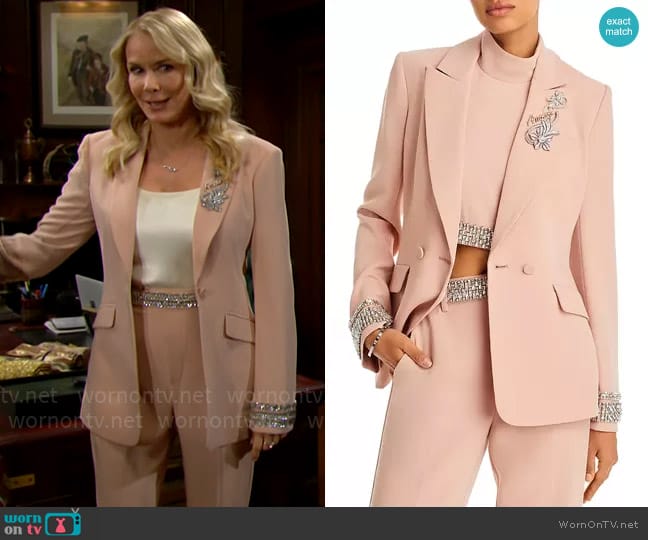 Cinq a Sept Stacked Jewelry Embellished Blazer worn by Brooke Logan (Katherine Kelly Lang) on The Bold and the Beautiful