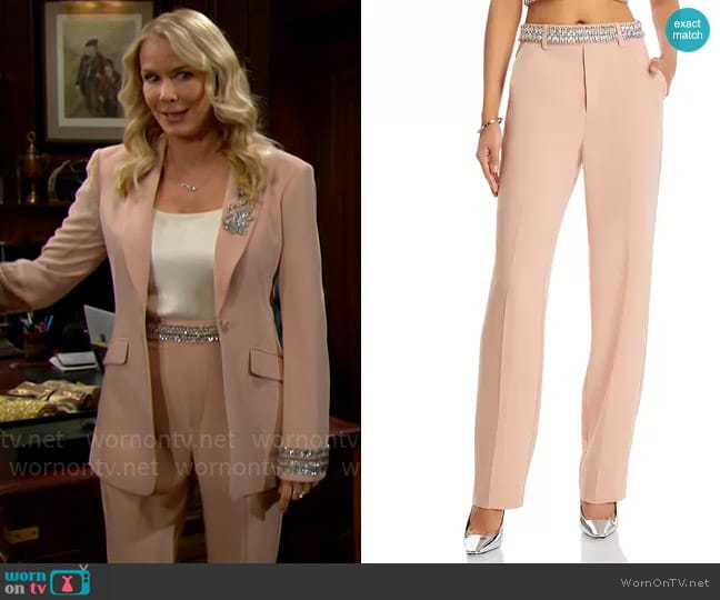 Cinq a Sept Stacked Jewelry Embellished Pants worn by Brooke Logan (Katherine Kelly Lang) on The Bold and the Beautiful