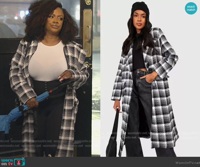 Boohoo Contrast Flannel Wool Coat worn by Kandi Burruss on The Real Housewives of Atlanta