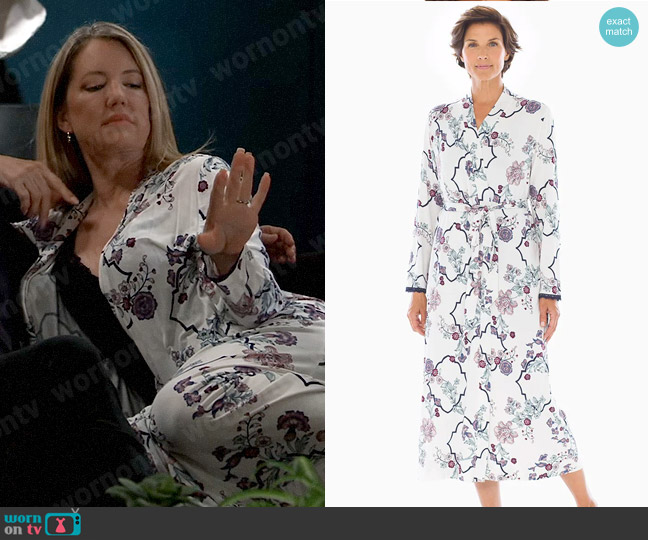 Cool Nights Printed Robe Euphoric Floral Ivory worn by Nina Reeves (Cynthia Watros) on General Hospital