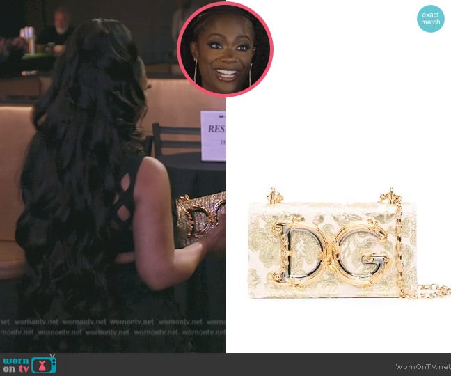 Dolce and Gabbana DG Girls jacquard shoulder bag worn by Kandi Burruss on The Real Housewives of Atlanta