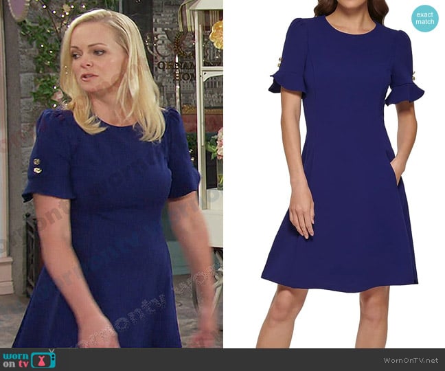 DKNY Flutter Sleeve Fit and Flare Dress in French Blue worn by Belle Brady (Martha Madison) on Days of our Lives