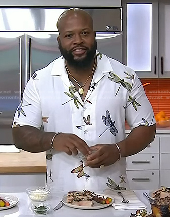 David Rose's white dragonfly print shirt on Today