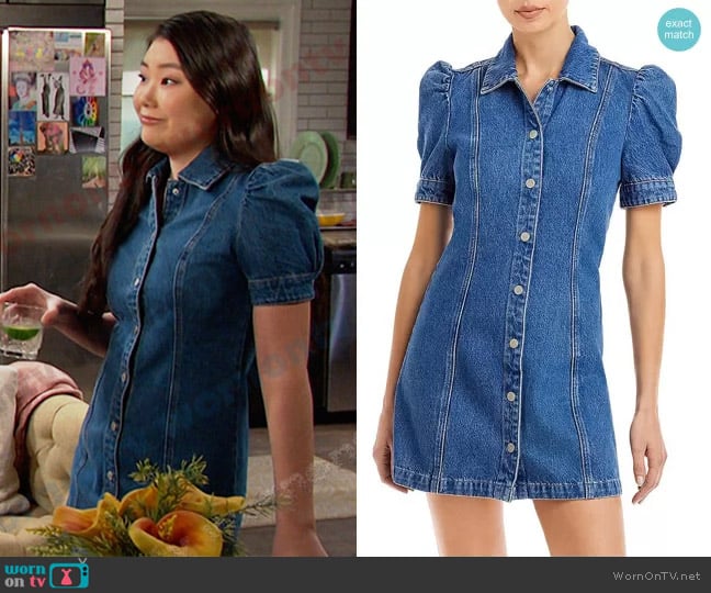 Blank NYC Denim Mini Shirtdress worn by Wendy Shin (Victoria Grace) on Days of our Lives