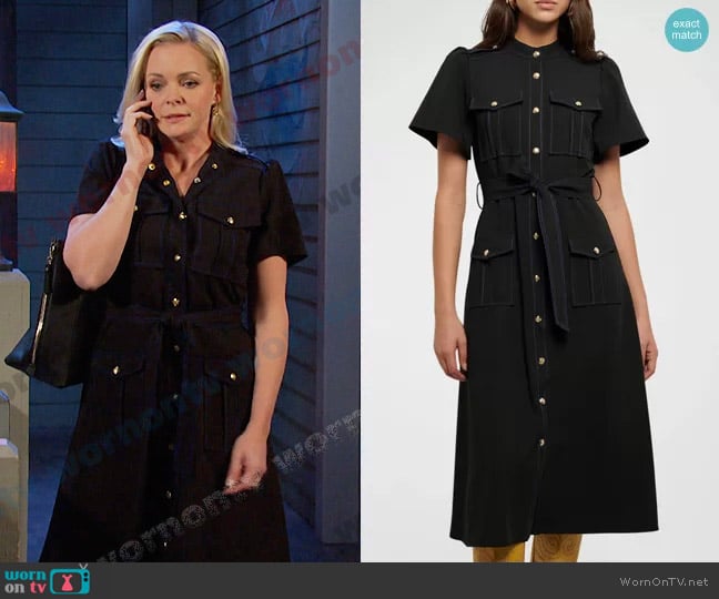 Derek Lam 10 Crosby Judy Short-Sleeve Utility Shirtdress worn by Belle Brady (Martha Madison) on Days of our Lives