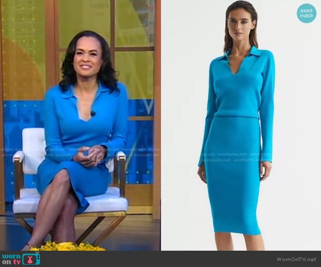 Reiss Elaina Combo Polo Dress worn by Linsey Davis on Good Morning America