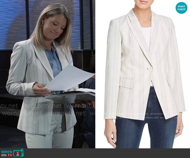 Elie Tahari Kiersten Striped One-Button Blazer worn by Nina Reeves (Cynthia Watros) on General Hospital