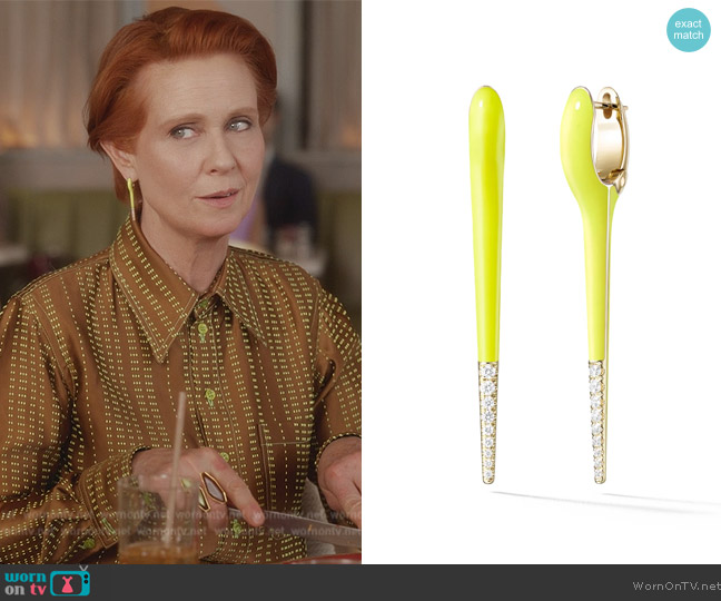 Melissa Kaye Enamel and Diamond Lola Needle Earring Medium worn by Miranda Hobbs (Cynthia Nixon) on And Just Like That