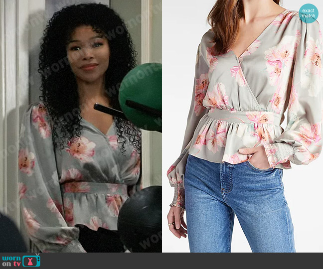 WornOnTV: Portia’s grey floral wrap top on General Hospital | Brook ...