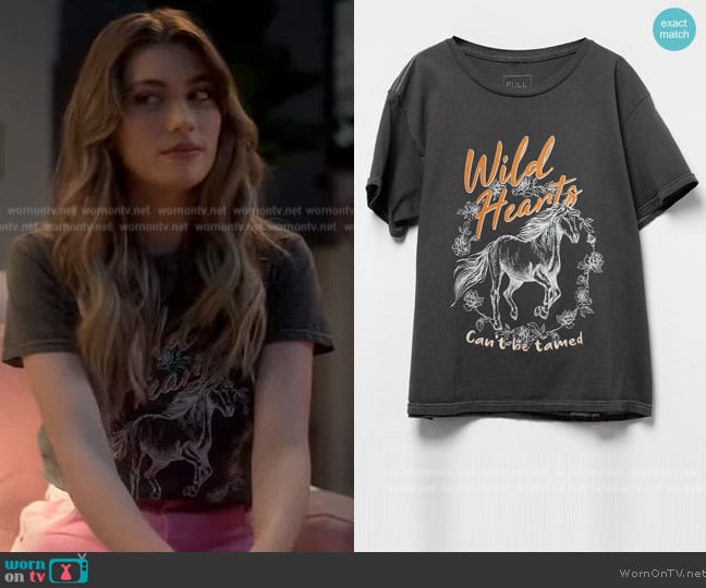 Full Tilt Wild Hearts Horse Girls Boyfriend Tee worn by Lauryn (Amelie Zilber) on Grown-ish