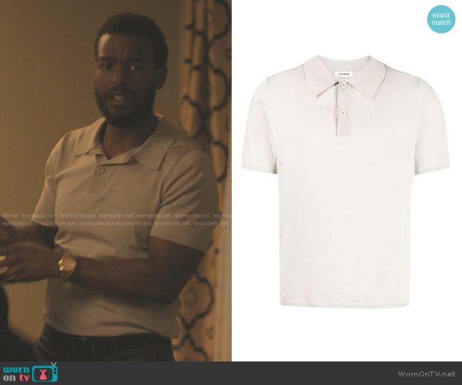 Sandro Fine-Knit Short-Sleeve Polo Shirt worn by Trig (Luke James) on The Chi