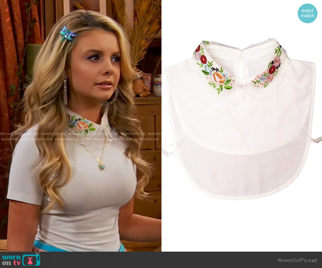 WornOnTV Destiny’s white embroidered collar top and blue shorts on