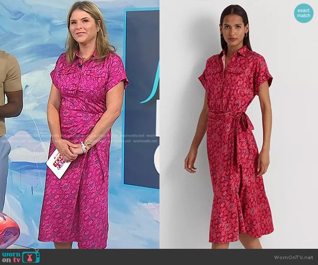 Lauren Ralph Lauren Geo-Print Shantung Tie-Waist Dress worn by Jenna Bush Hager on Today