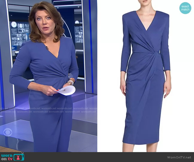 Giorgio Armani V-Neck Jersey Midi-Dress worn by Norah O'Donnell on CBS Evening News