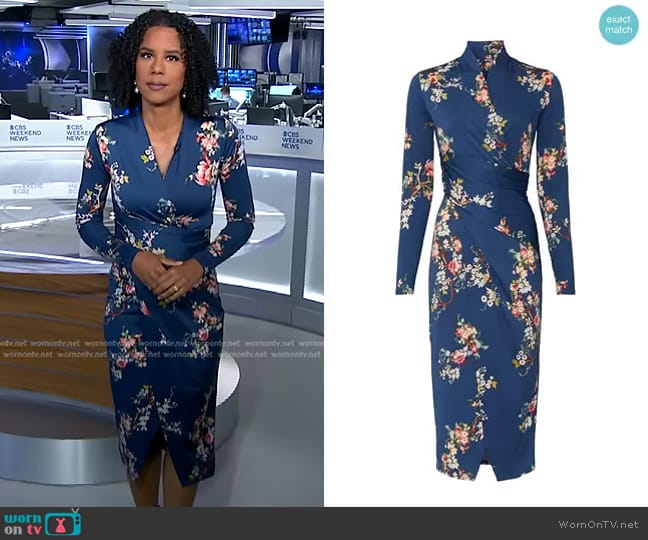 Great Jones Long Sleeve Floral Sheath worn by Adriana Diaz on CBS Evening News