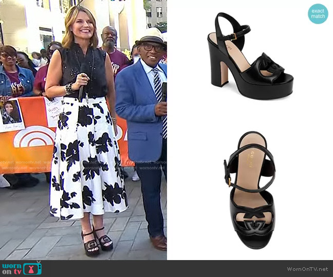 Gucci Cutout Platform Heeled Sandals worn by Savannah Guthrie on Today