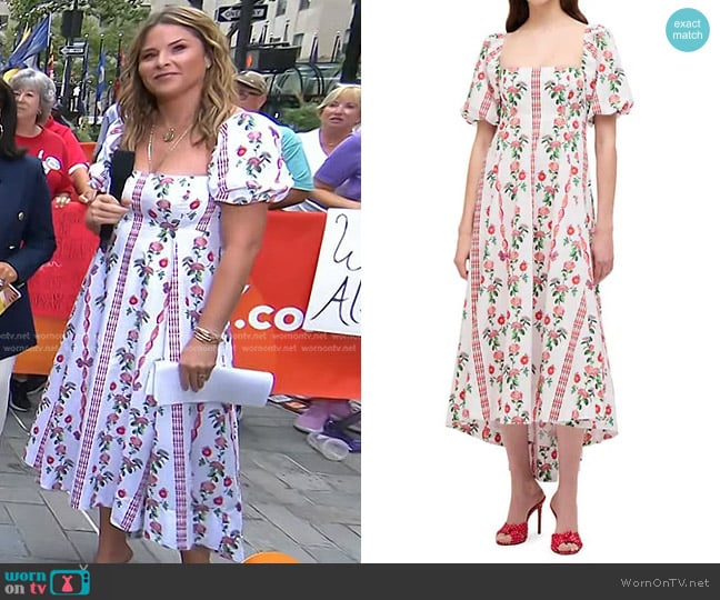 Hill House Home The Matilda Dress in Red Shell Vine Stripe worn by Jenna Bush Hager on Today