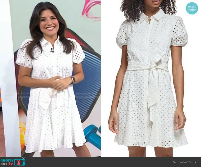 Karl Lagerfeld Cotton Eyelet Belted Shirt Dress worn by Adrianna Barrionuevo Brach on Today