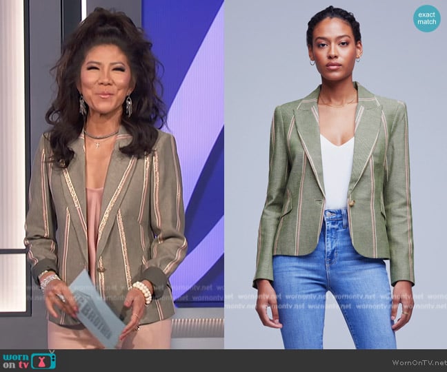 L'Agence Jennah Stripe Linen Blend Cropped Blazer worn by Julie Chen on Big Brother