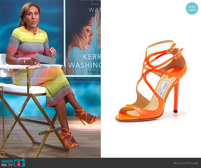 Jimmy Choo Lang Patent Strappy Sandal worn by Robin Roberts on Good Morning America