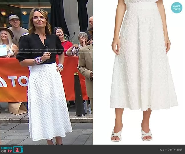 Lela Rose Embroidered Eyelet Midi-Skirt worn by Savannah Guthrie on Today