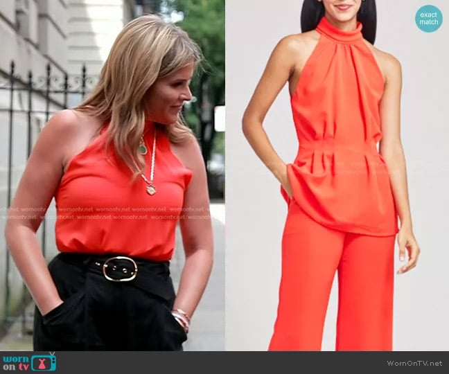 Lela Rose Fluid Crepe Halter Top worn by Jenna Bush Hager on Today